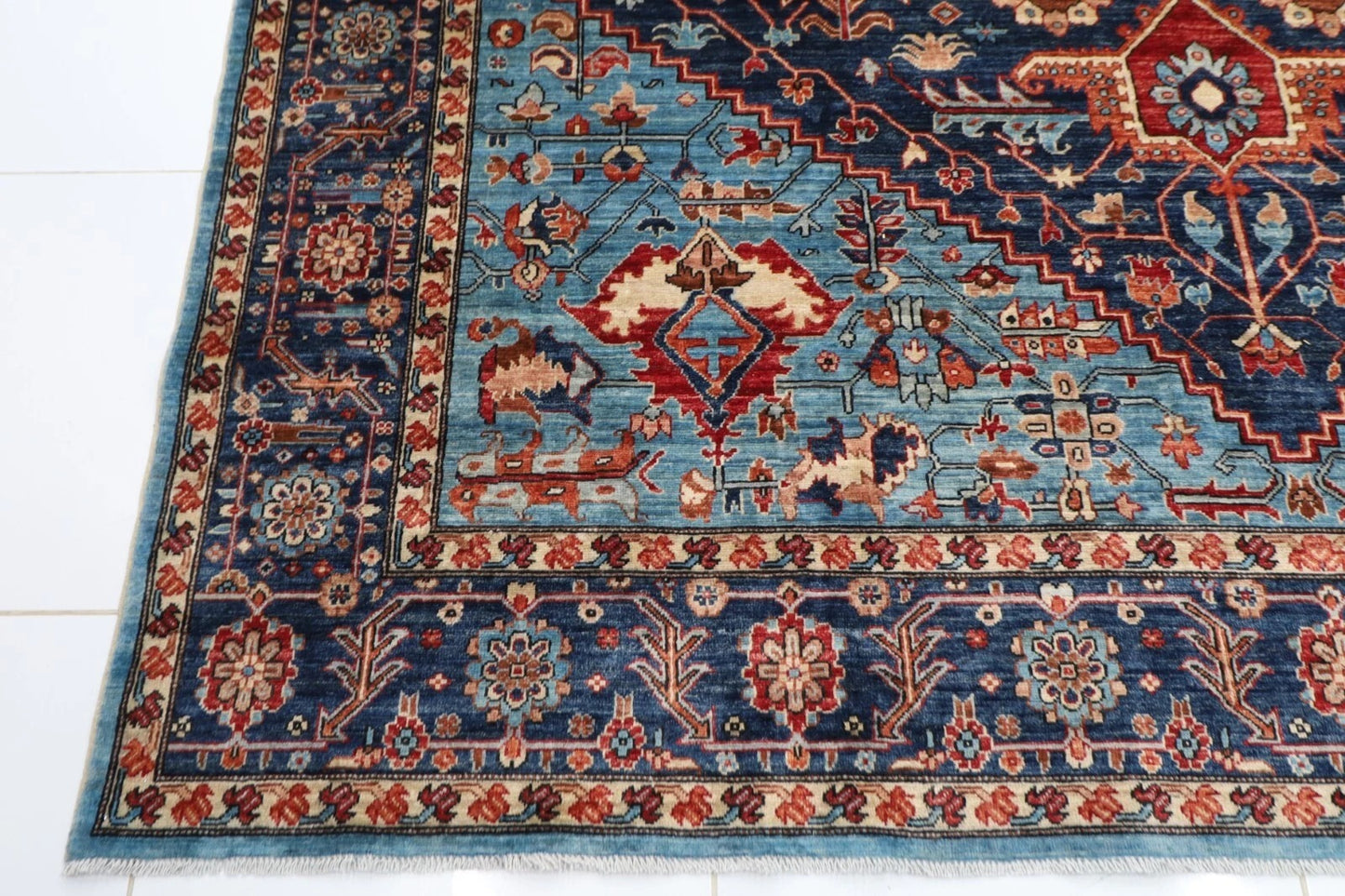 275 x 363 cm | Serapi Navy Afghan Tribal Hand Knotted Carpet