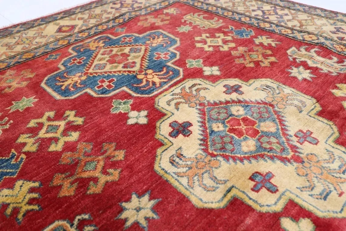 153 x 183 cm | Kazak Tribal Hand Knotted Veg Dye Wool Carpet