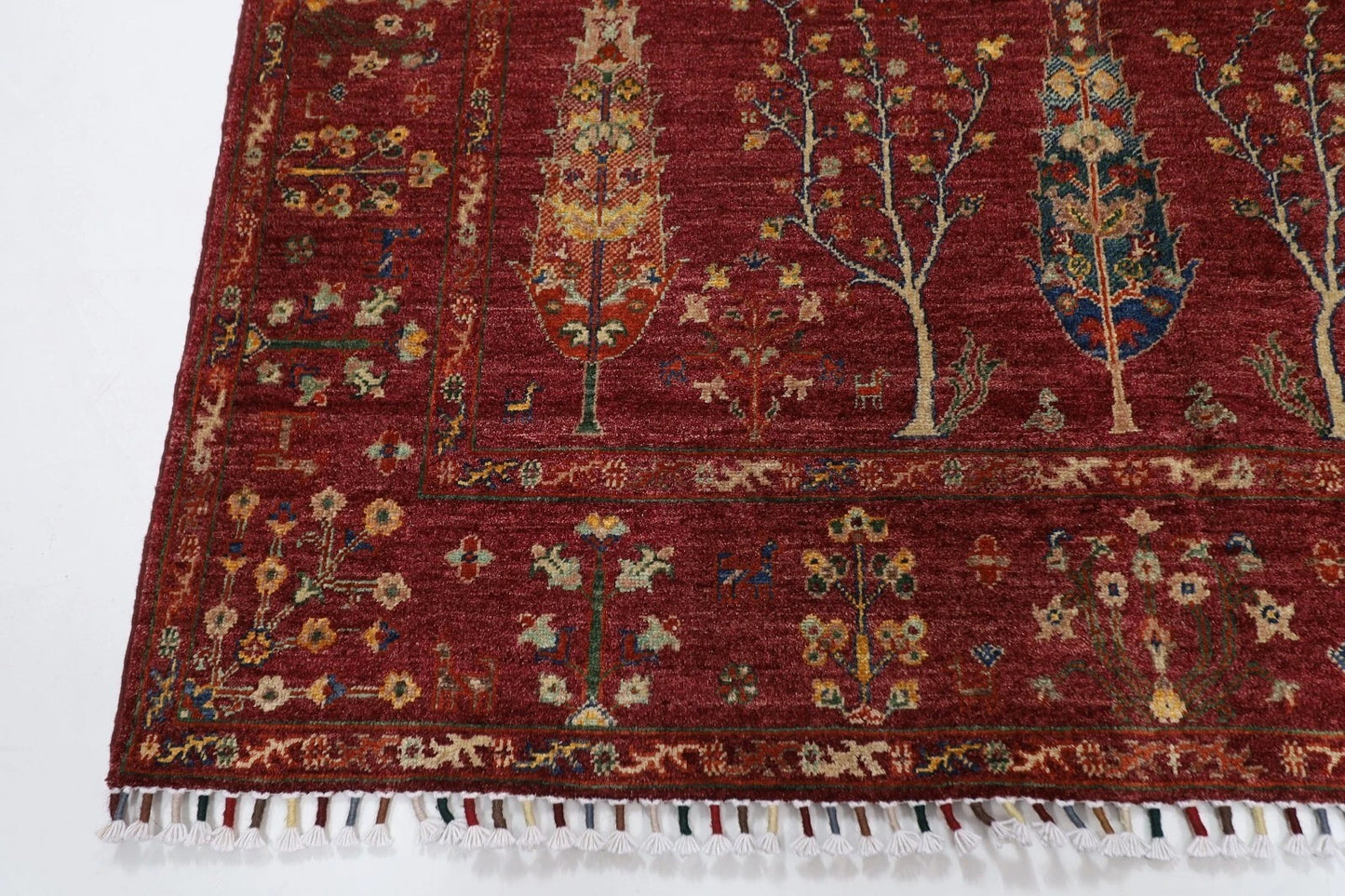 155 x 204 cm | Tree Afghan Tribal Hand Knotted Veg Dye Wool Carpet