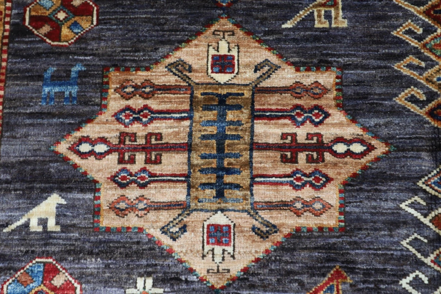 168 x 241 cm | Kazak Afghan Tribal Hand Knotted Veg Dye Wool Carpet