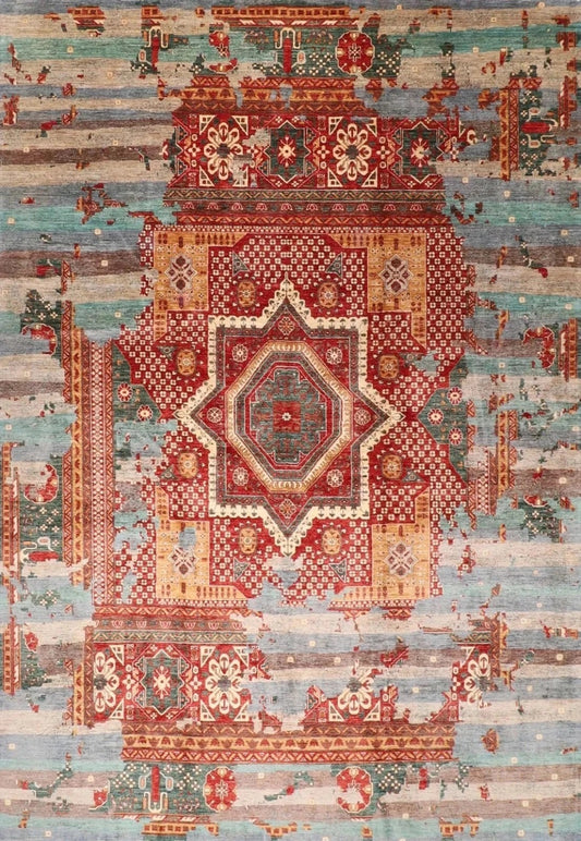 279 x 369 cm | Abstract Mamluk Afghan Hand Knotted Carpet
