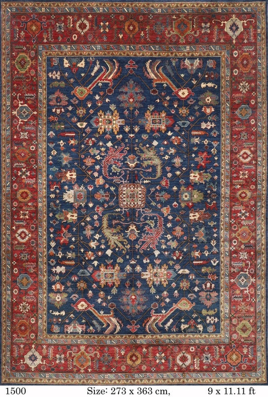 273 x 363 cm | Navy Afghan Tribal Hand Knotted Carpet