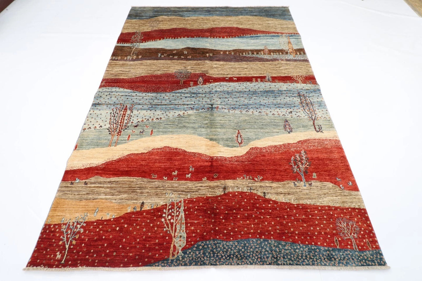 188 x 268 cm | Landscape Afghan Tribal Hand Knotted Veg Dye Wool Carpet