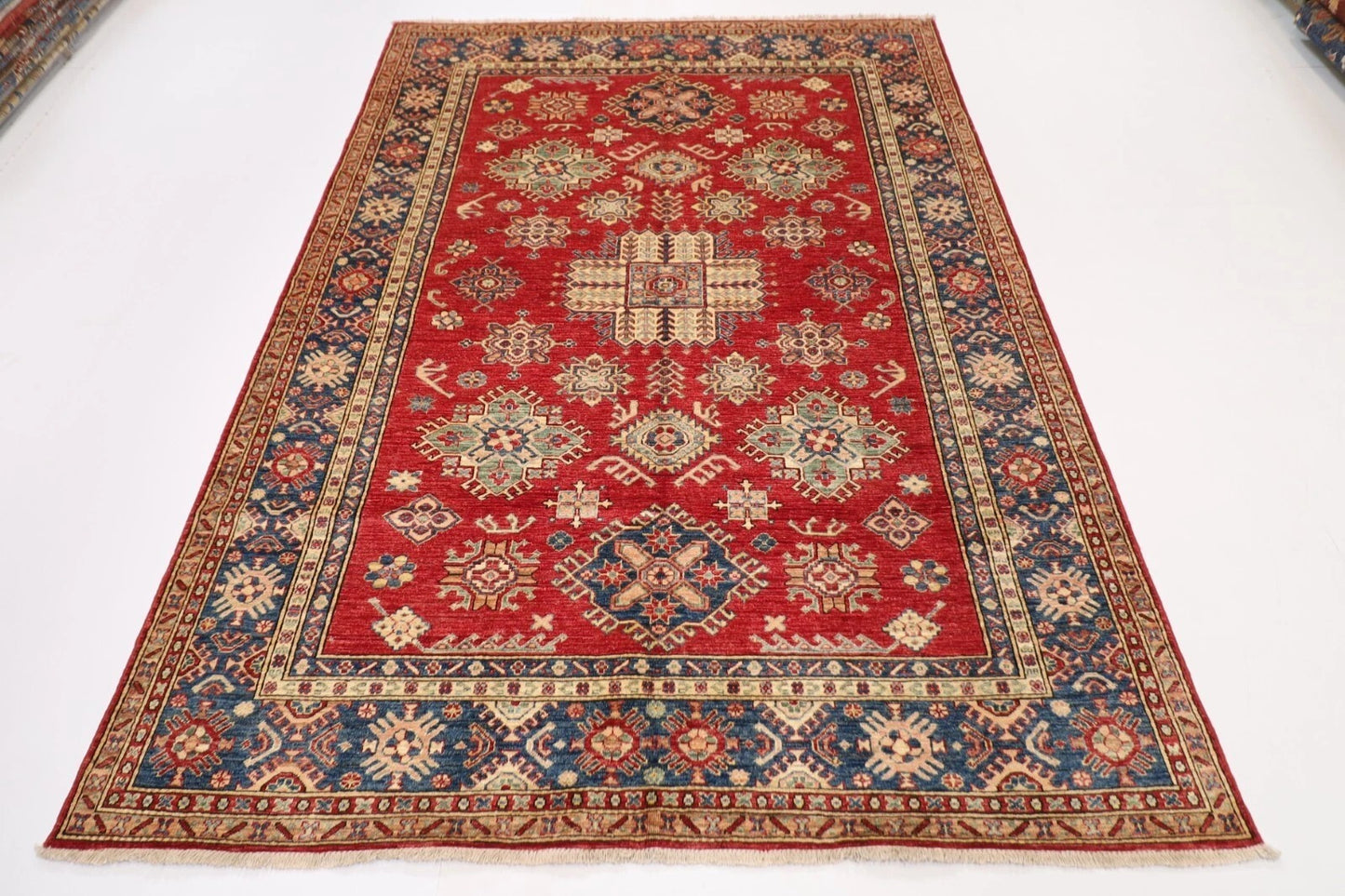 188 x 268 cm | Kazak Red Afghan Tribal Hand Knotted Veg Dye Wool Carpet