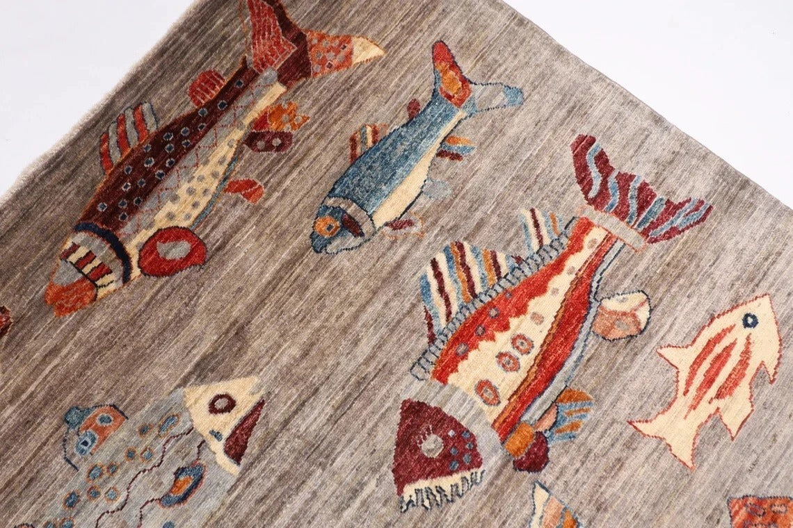 245 x 300 cm | Fish Party Afghan Tribal Hand Knotted Carpet