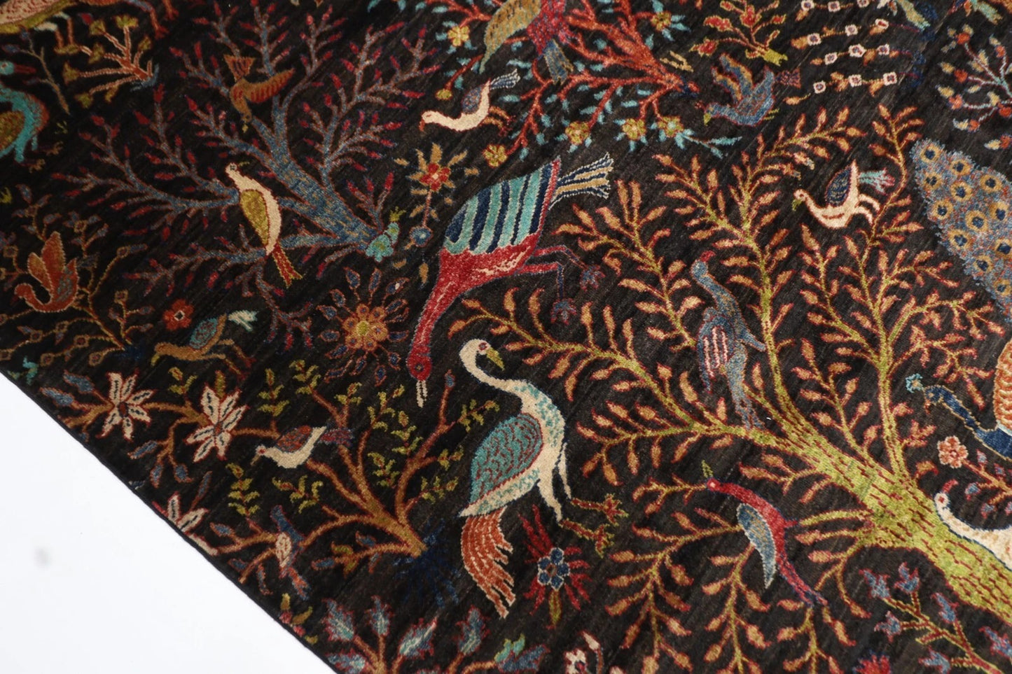 306 x 421 cm | Birds Black Afghan Hand Knotted Carpet
