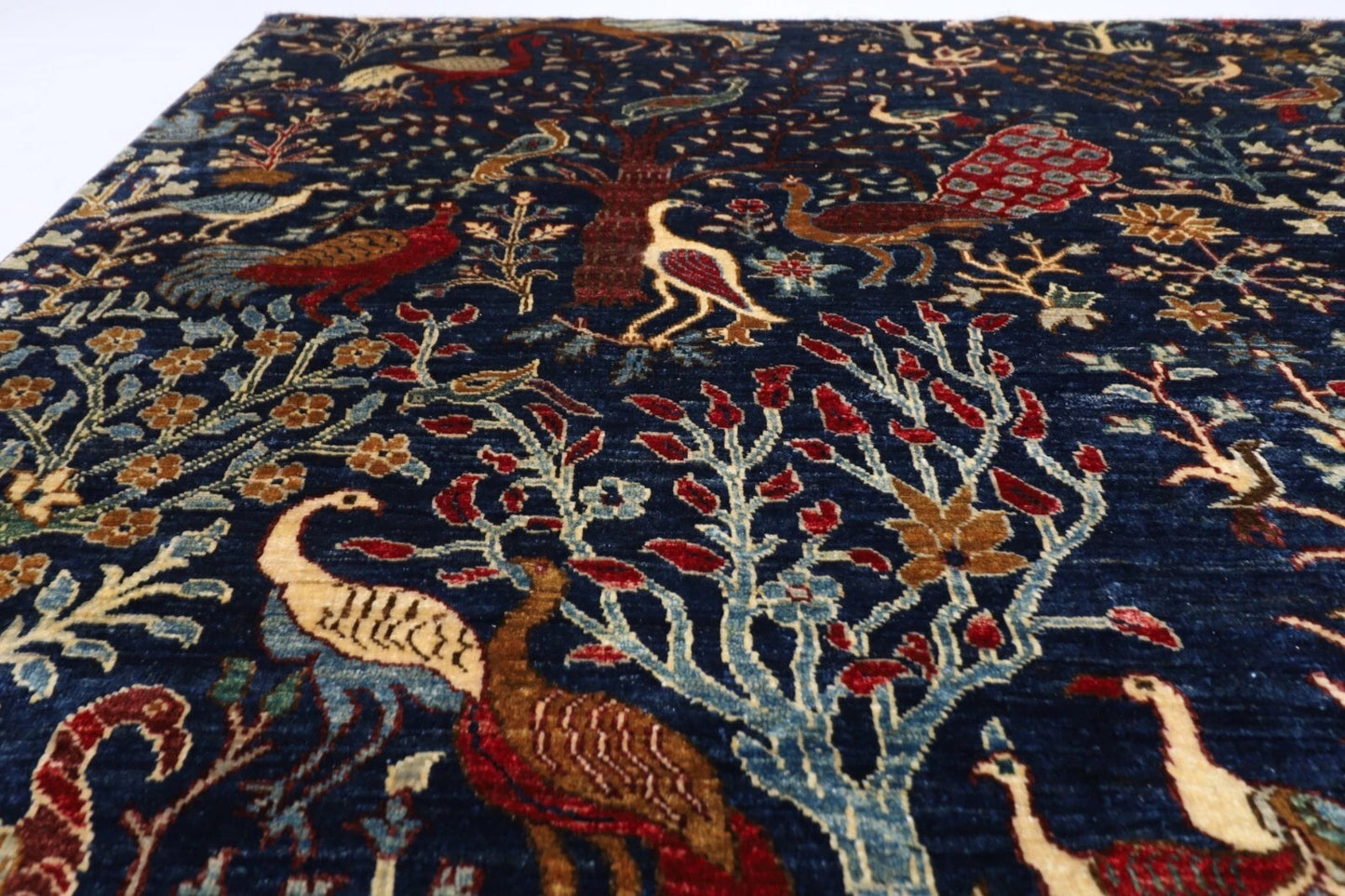 275 x 355 cm | Birds Navy Afghan Tribal Hand Knotted Carpet
