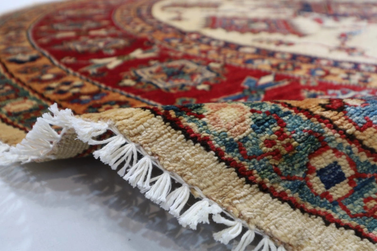 250 x 247 cm | Kazak Afghan Tribal Hand Knotted Wool Round Carpet