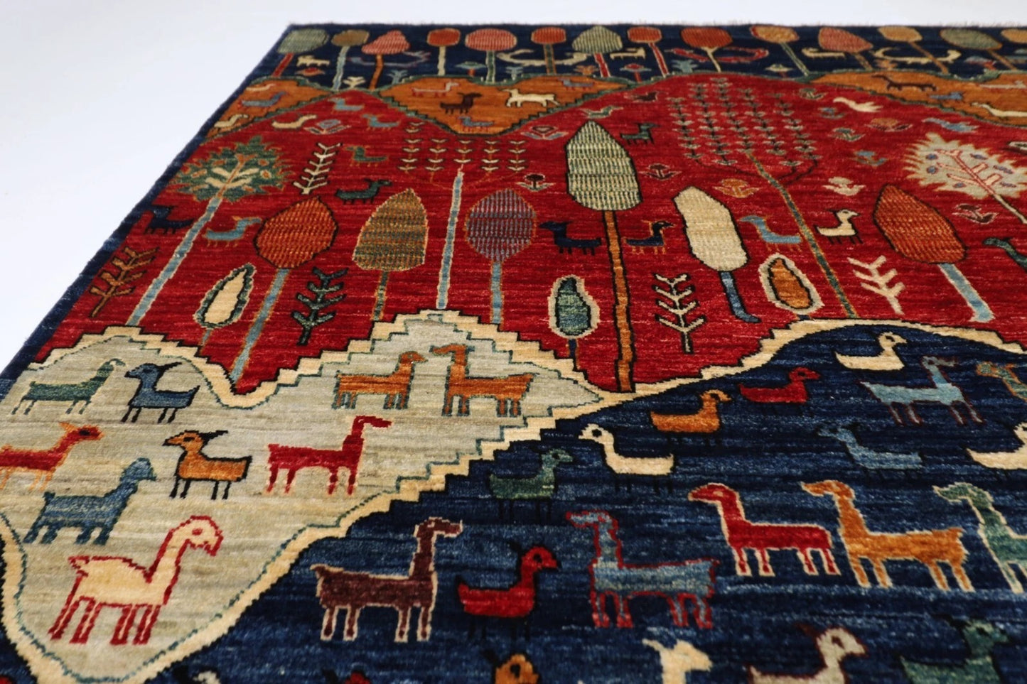 169 x 240 cm | Landscape Afghan Tribal Hand Knotted Veg Dye Wool Carpet