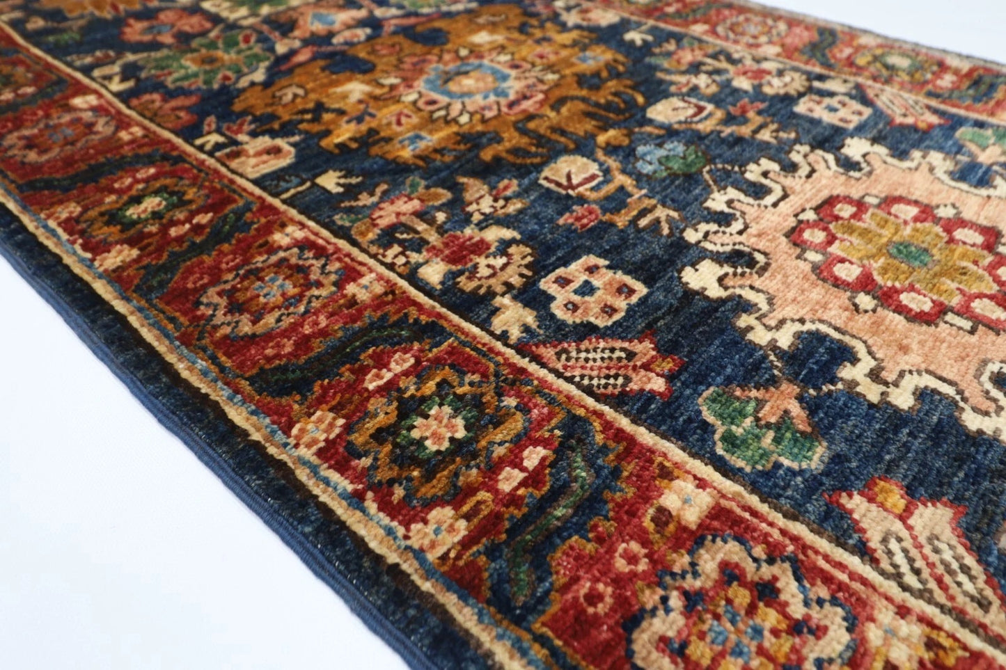 73 x 935 cm | Long Navy Blue Afghan Tribal Hand Knotted Wool Runner