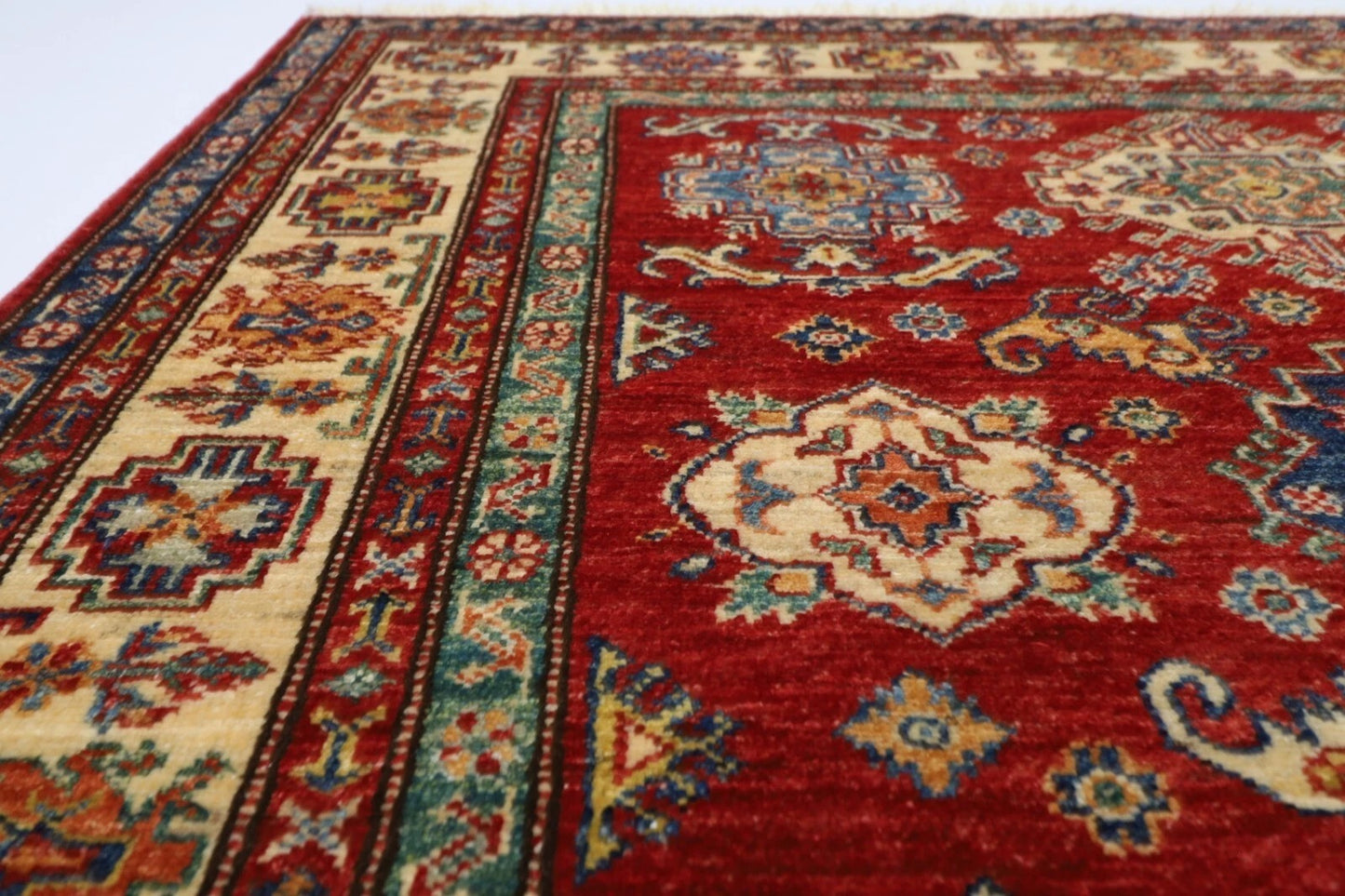 149 x 208 cm | Kazak Afghan Tribal Hand Knotted Veg Dye Wool Carpet