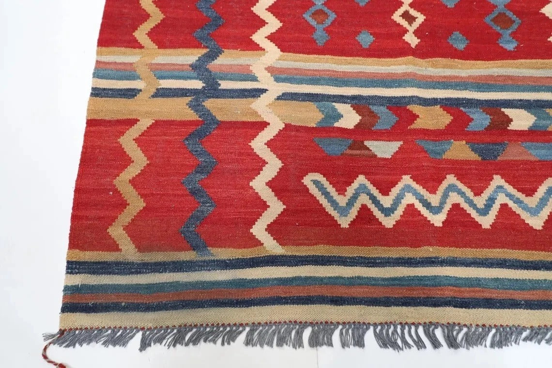 154 x 256 cm | Flat Weaved Afghan Tribal Hand Knotted Veg Dye Wool Carpet