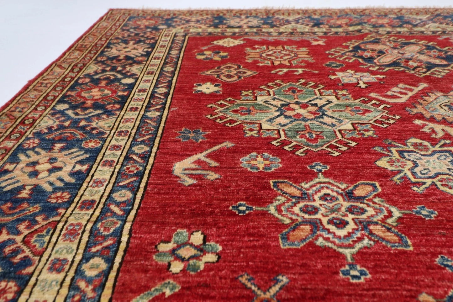 188 x 268 cm | Kazak Red Afghan Tribal Hand Knotted Veg Dye Wool Carpet