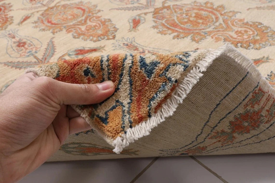 193 x 280 cm | Suzani Beige Afghan Tribal Hand Knotted Veg Dye Wool Carpet