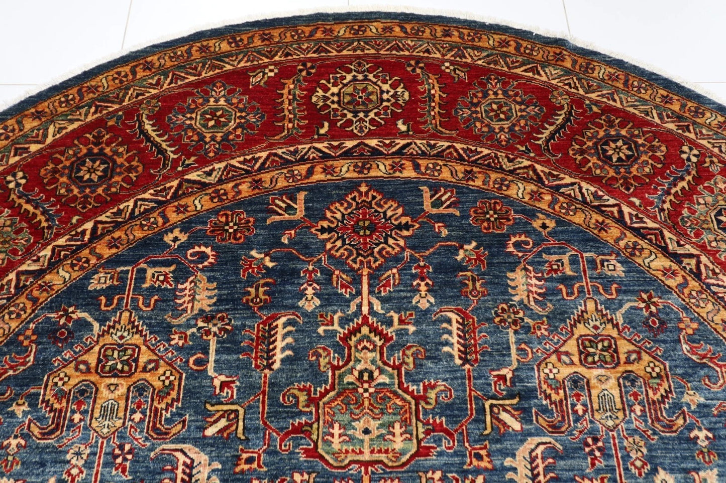 300 x 309 cm | Kazak Afghan Tribal Hand Knotted Wool Round Carpet