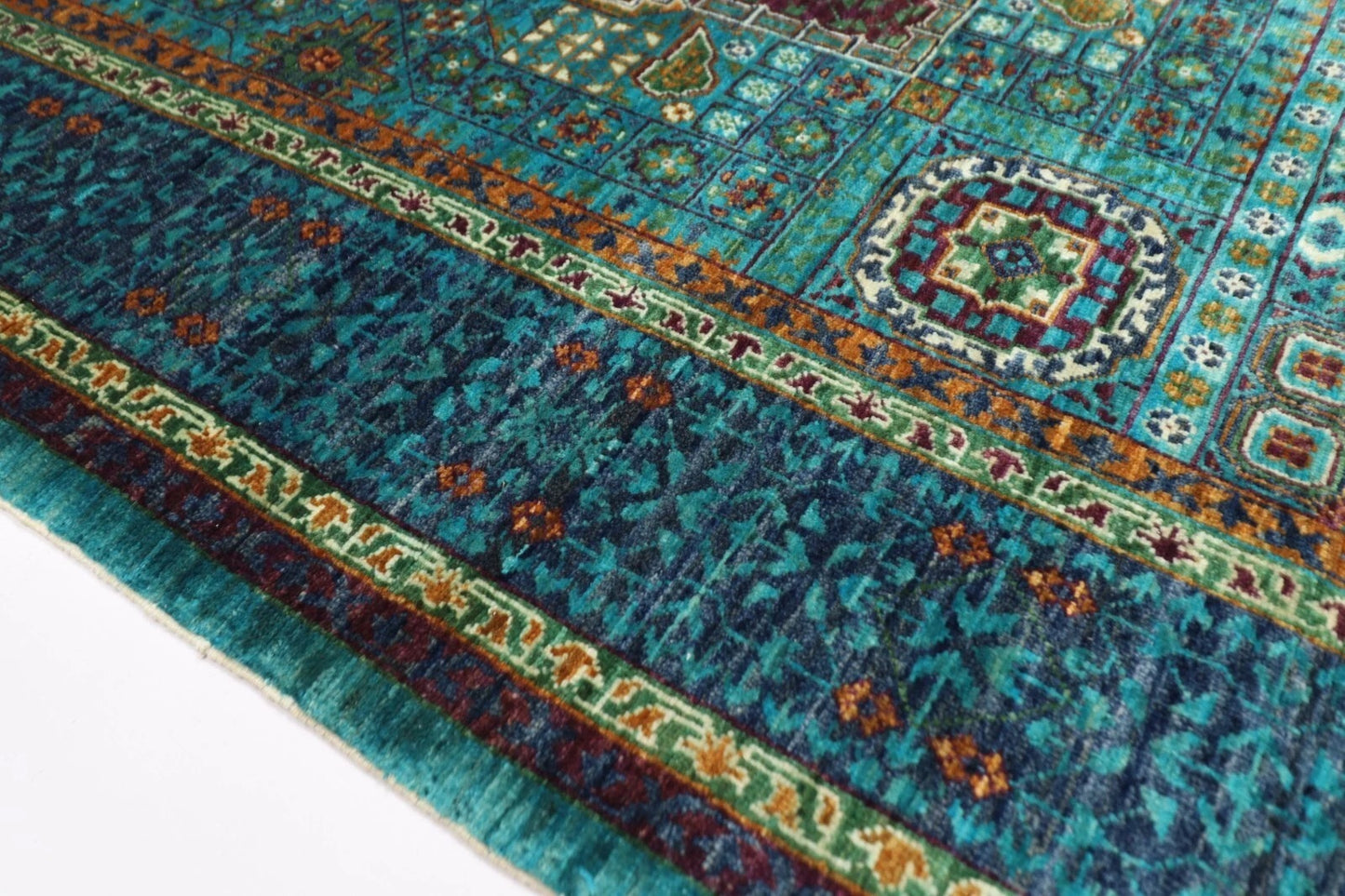 157 x 206 cm | Mamluk Turquoise Afghan Tribal Hand Knotted Veg Dye Wool carpet