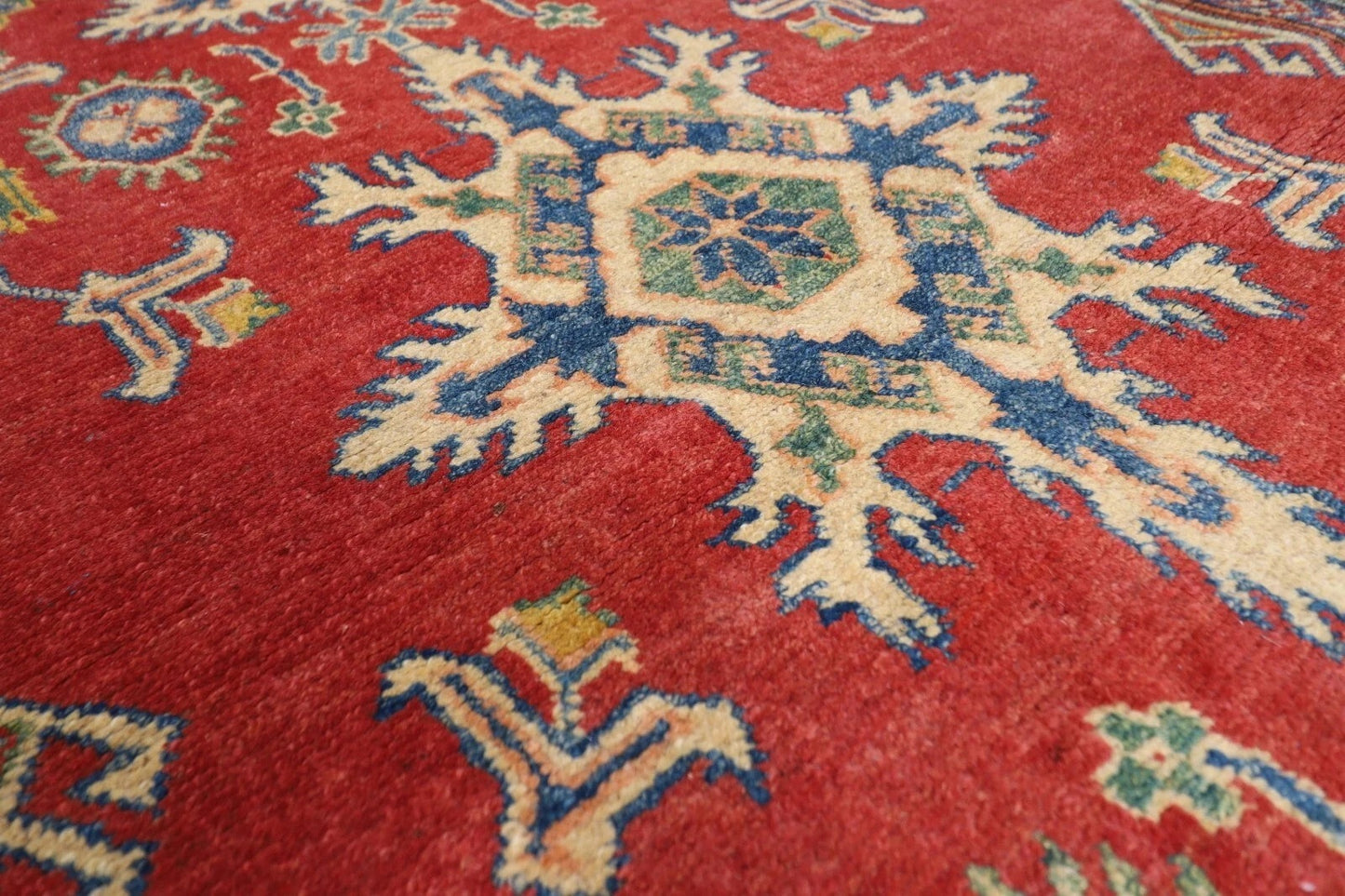 122 x 176 cm | Kazak Afghan Tribal Hand Knotted Veg Dye Wool carpet
