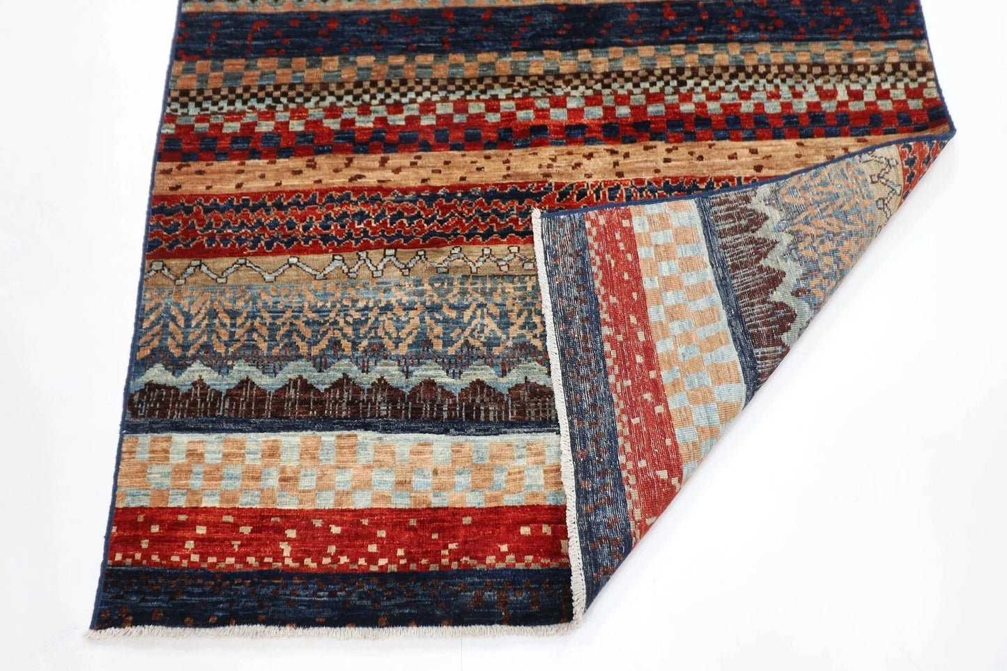 127 x 173 cm | Striped Afghan Tribal Hand Knotted Veg Dye Wool carpet