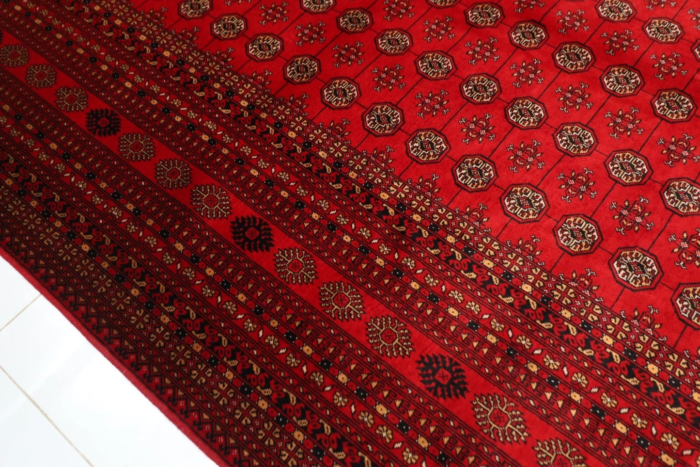 252 x 347 cm | Fine Bokhara Afghan Tribal Hand Knotted Carpet