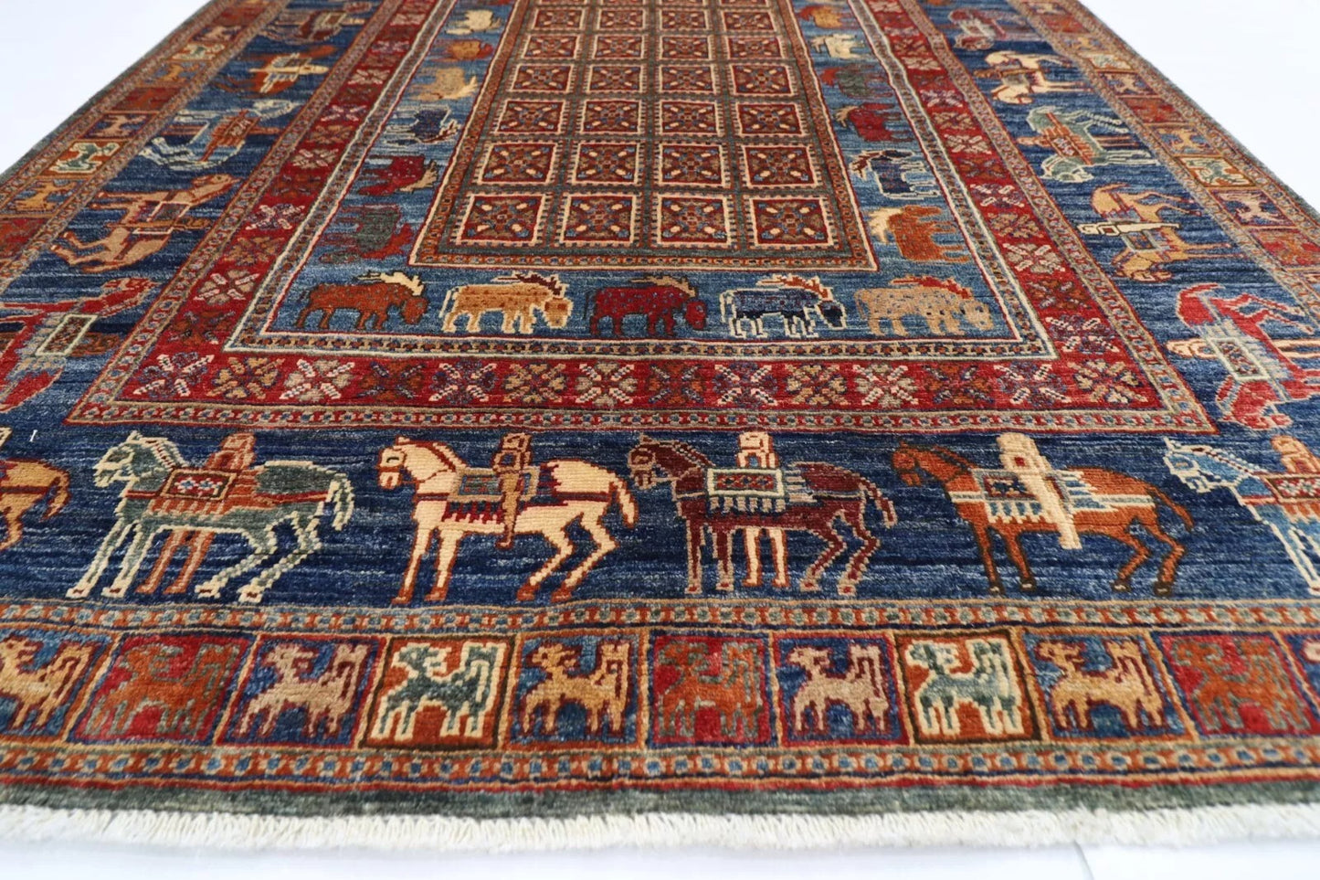152 x 207 cm | Pazyryk Afghan Tribal Hand Knotted Veg Dye Wool carpet