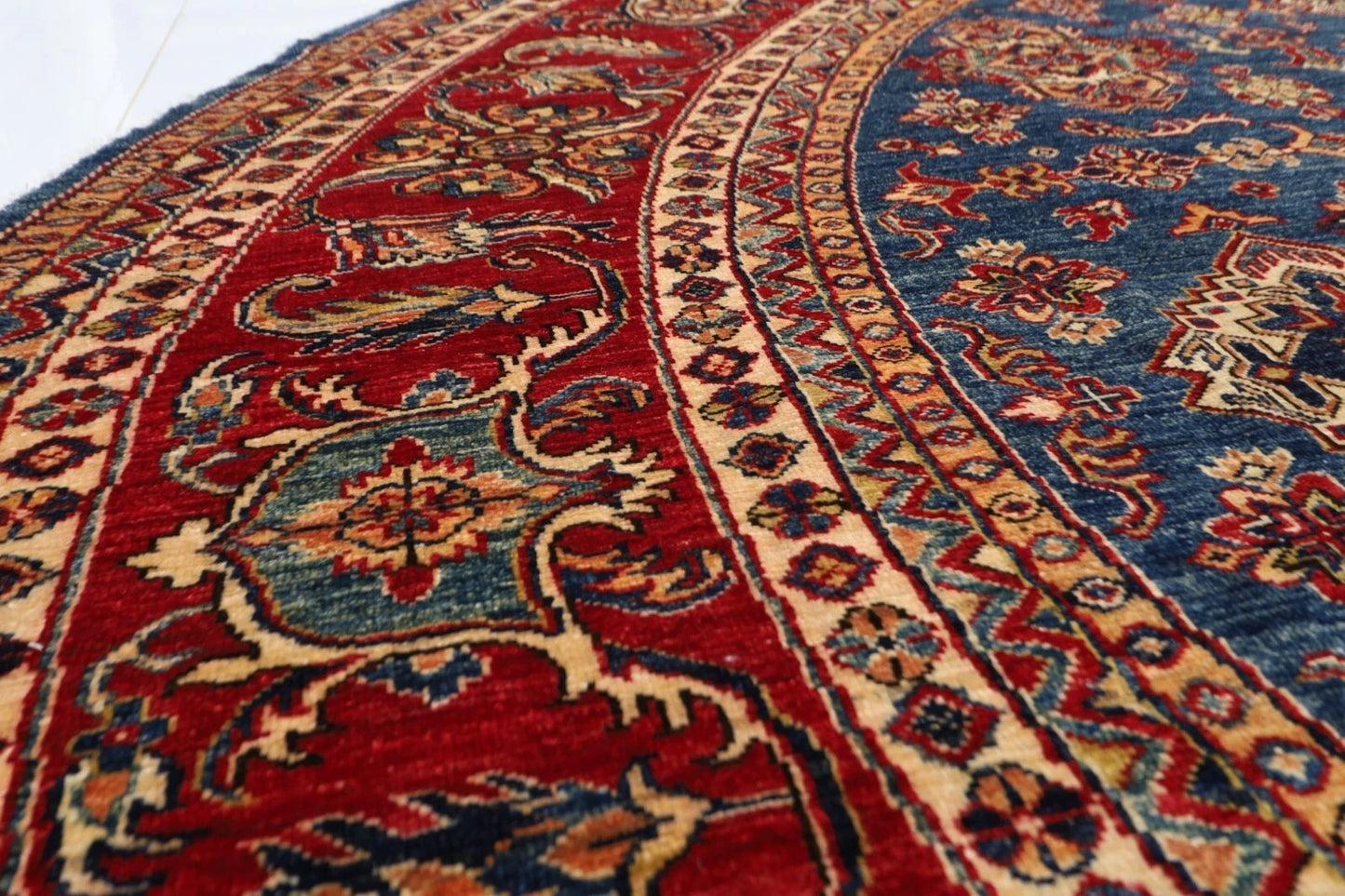 305 x 310 cm | Kazak Afghan Tribal Hand Knotted Wool Round Carpet