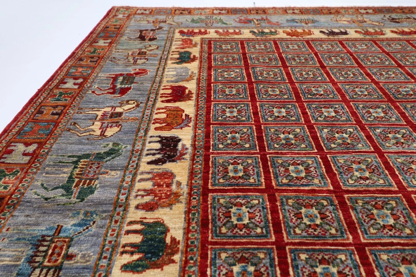 172 x 246 cm | Pazyryk Afghan Tribal Hand Knotted Veg Dye Wool Carpet