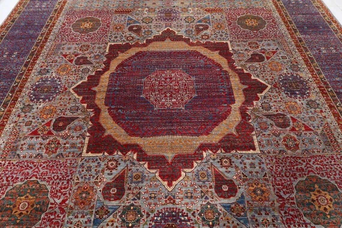364 x 542 cm | Gray Mamluk Large Size Area Rug Hand Knotted Carpet Living Room Rug