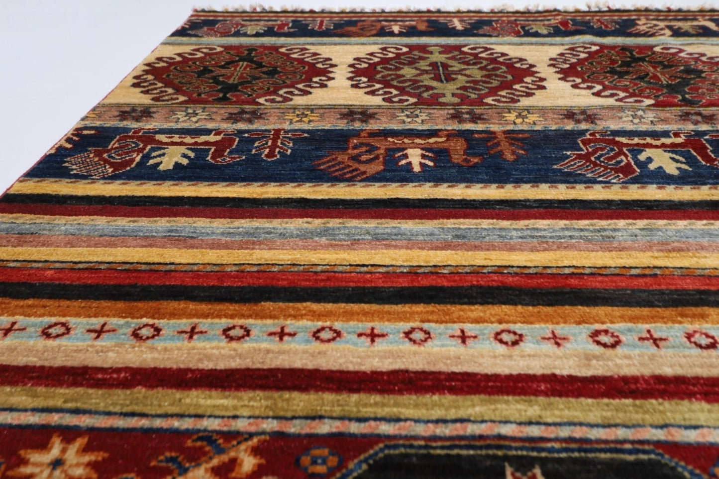 204 x 294 cm | Striped Afghan Tribal Hand Knotted Carpet