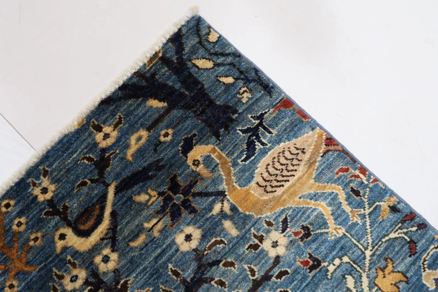 153 x 200 cm | Birds Afghan Tribal Hand Knotted Veg Dye Wool Carpet