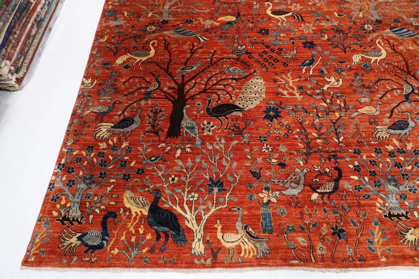 303 x 420 cm | Birds Orange Afghan Tribal Hand Knotted Carpet