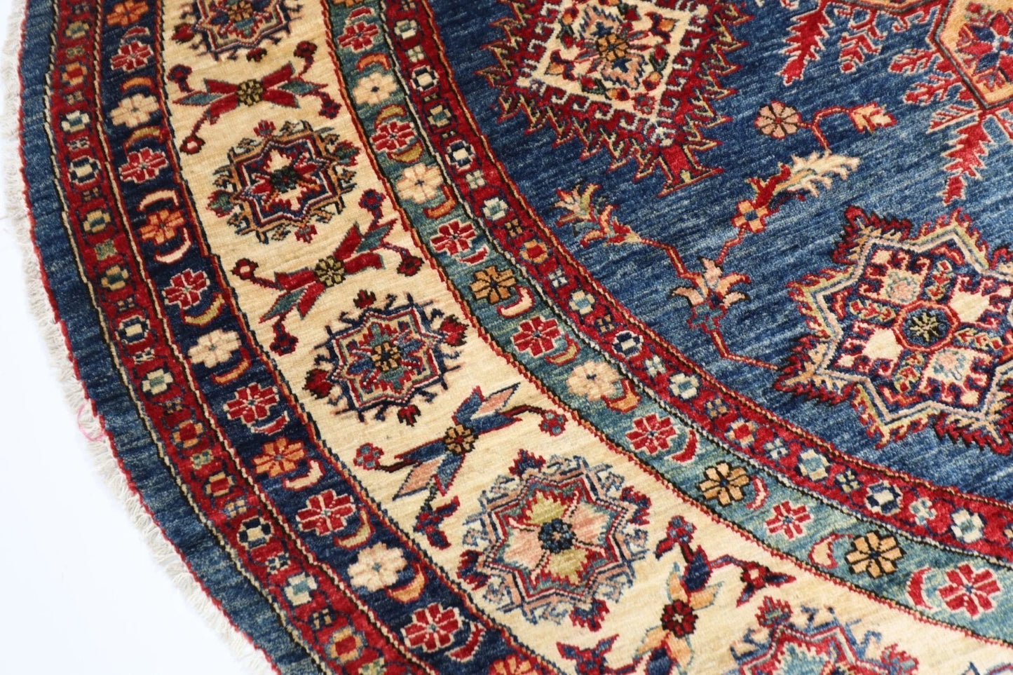 247 x 252 cm | Kazak Afghan Tribal Hand Knotted Wool Round Carpet