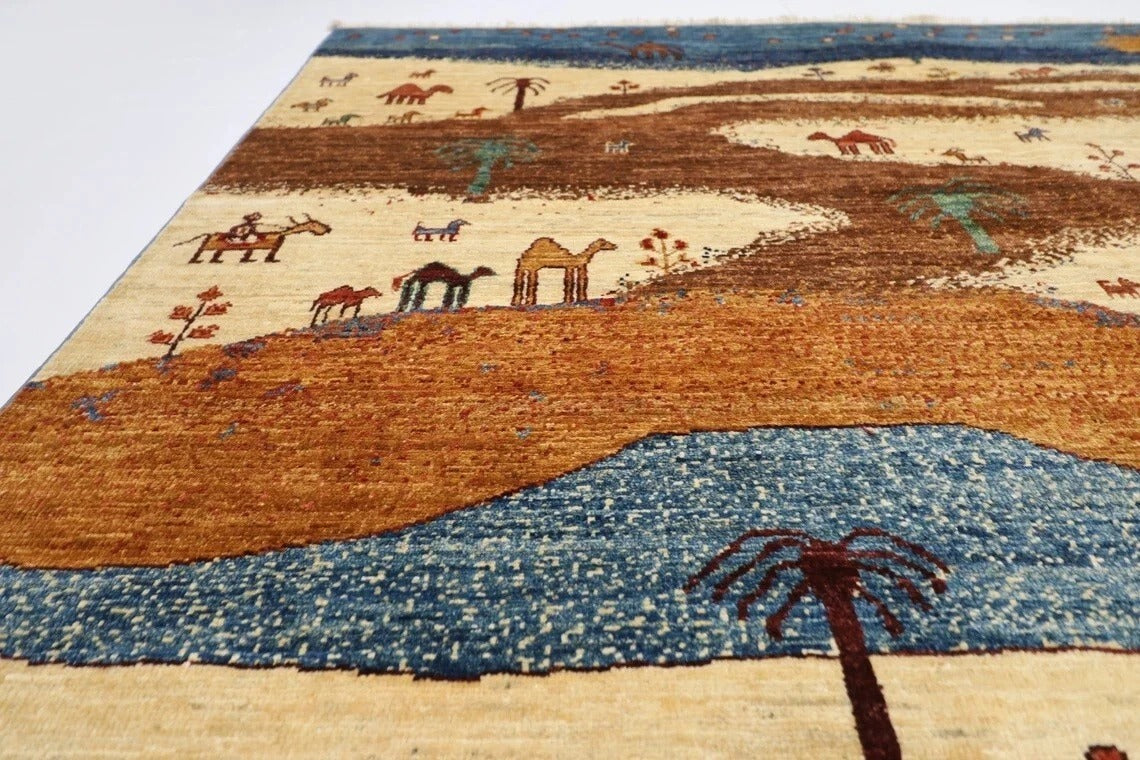 180 x 266 cm | Landscape Gabbeh Afghan Tribal Hand Knotted Veg Dye Wool Carpet