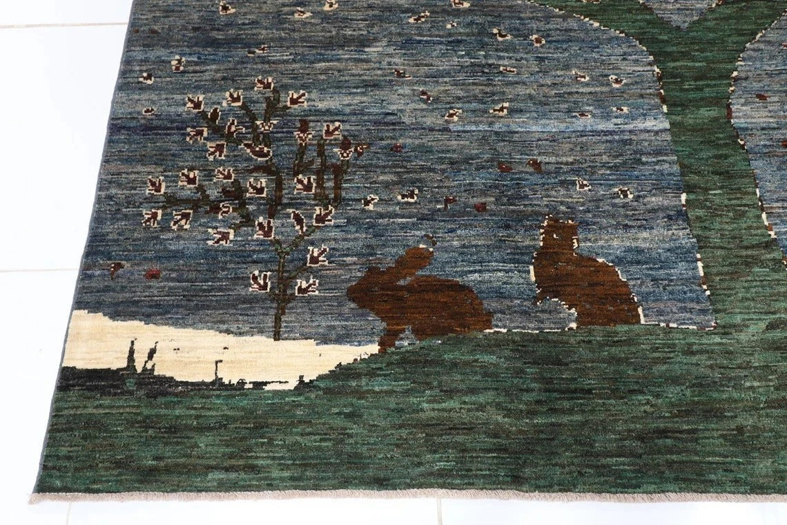 247 x 303 cm | Landscape Gabbeh Afghan Tribal Hand Knotted Carpet