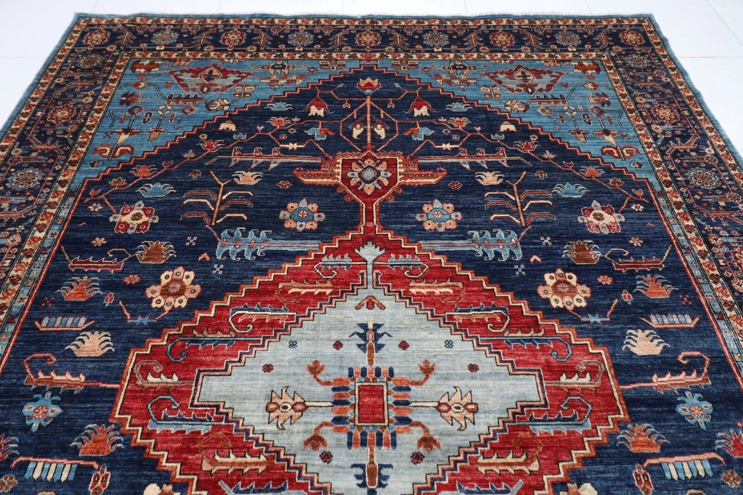 275 x 363 cm | Serapi Navy Afghan Tribal Hand Knotted Carpet