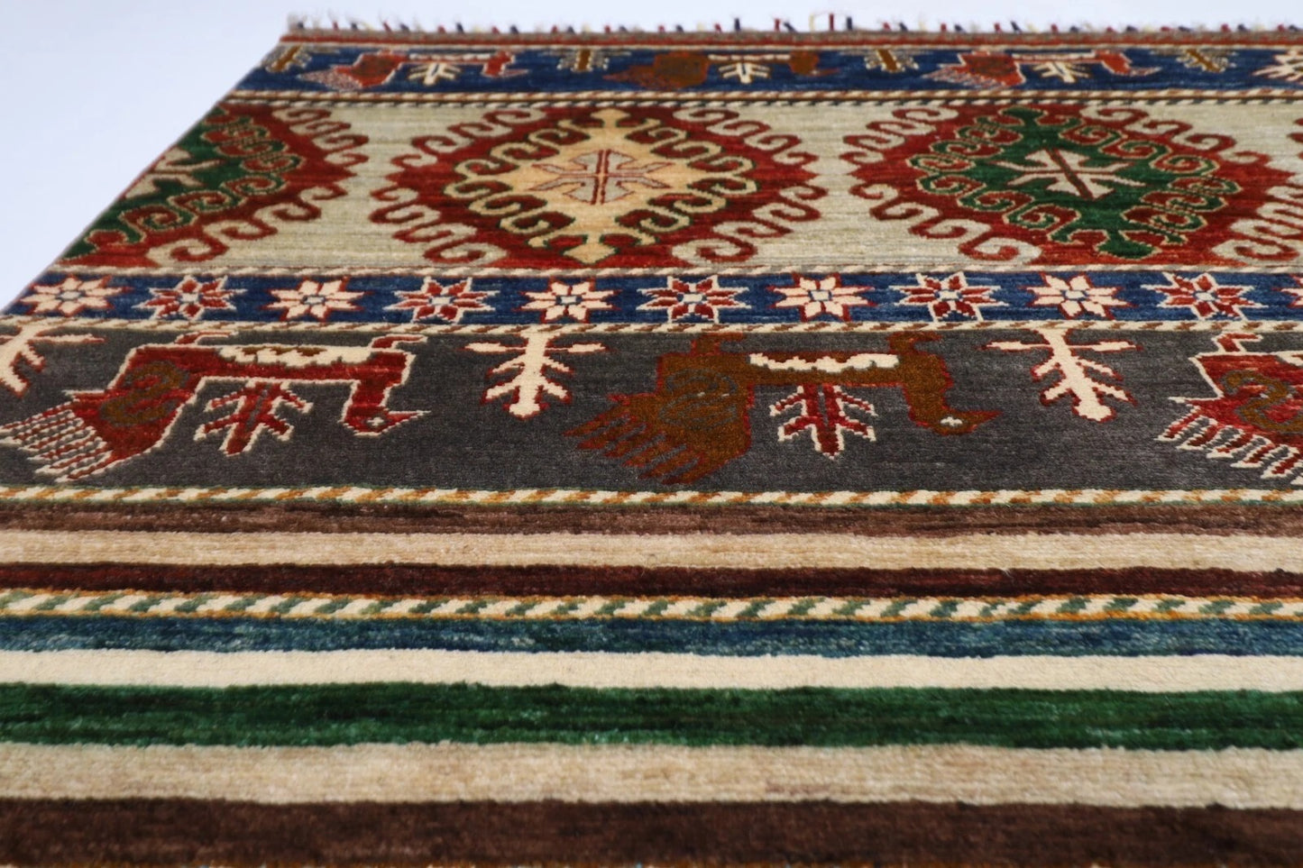196 x 299 cm | Striped Afghan Tribal Hand Knotted Carpet