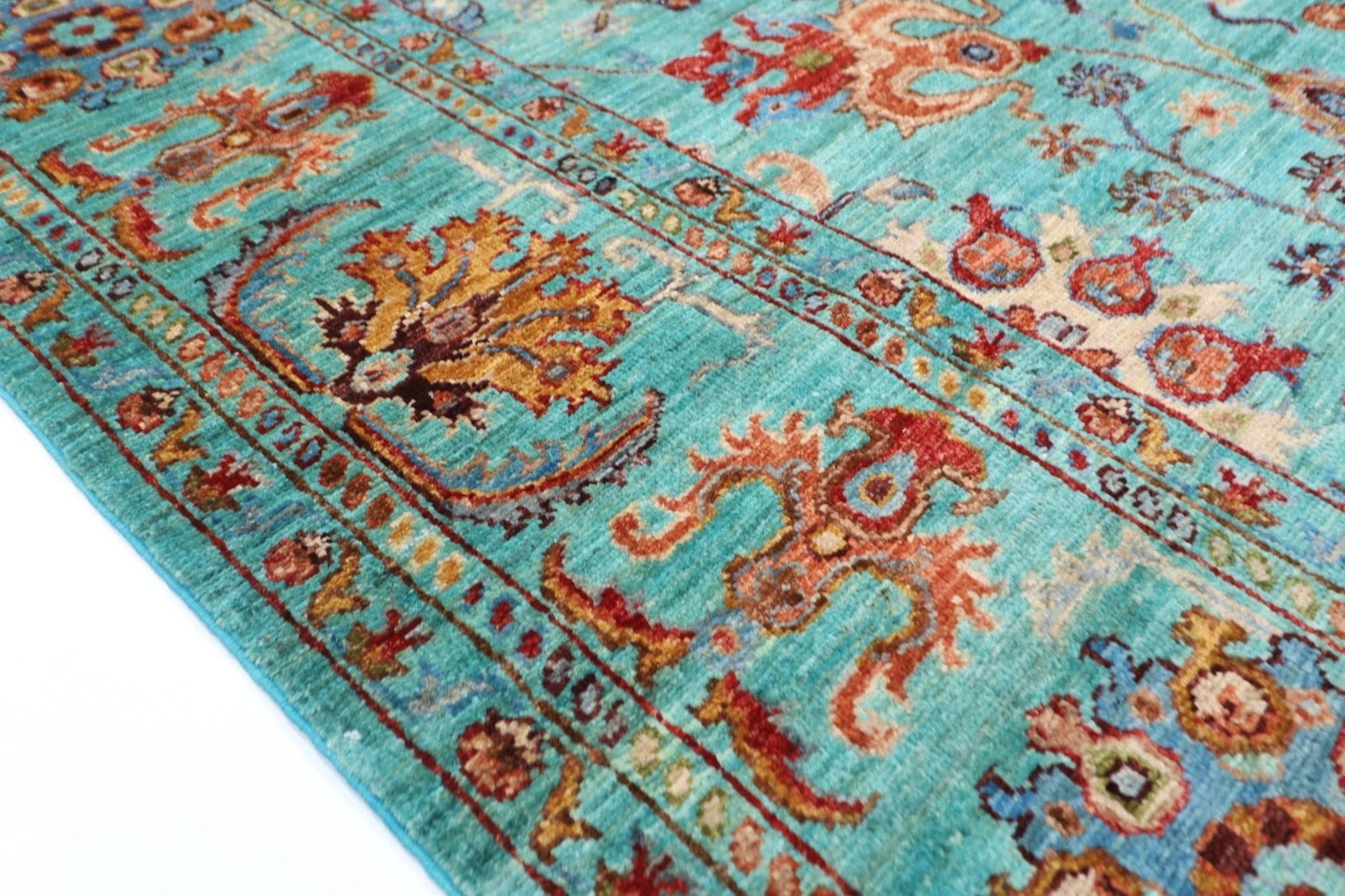 203 x 296 cm | Turquoise Afghan Tribal Hand Knotted Carpet