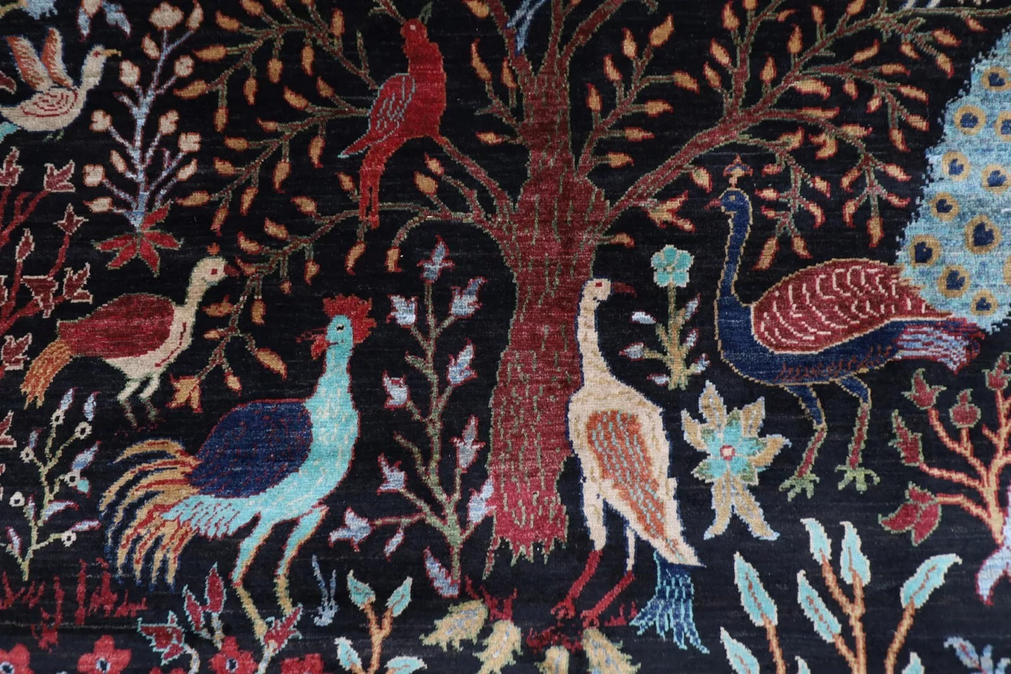 181 x 266 cm |  Birds Black Afghan Tribal Hand Knotted Veg Dye Wool carpet