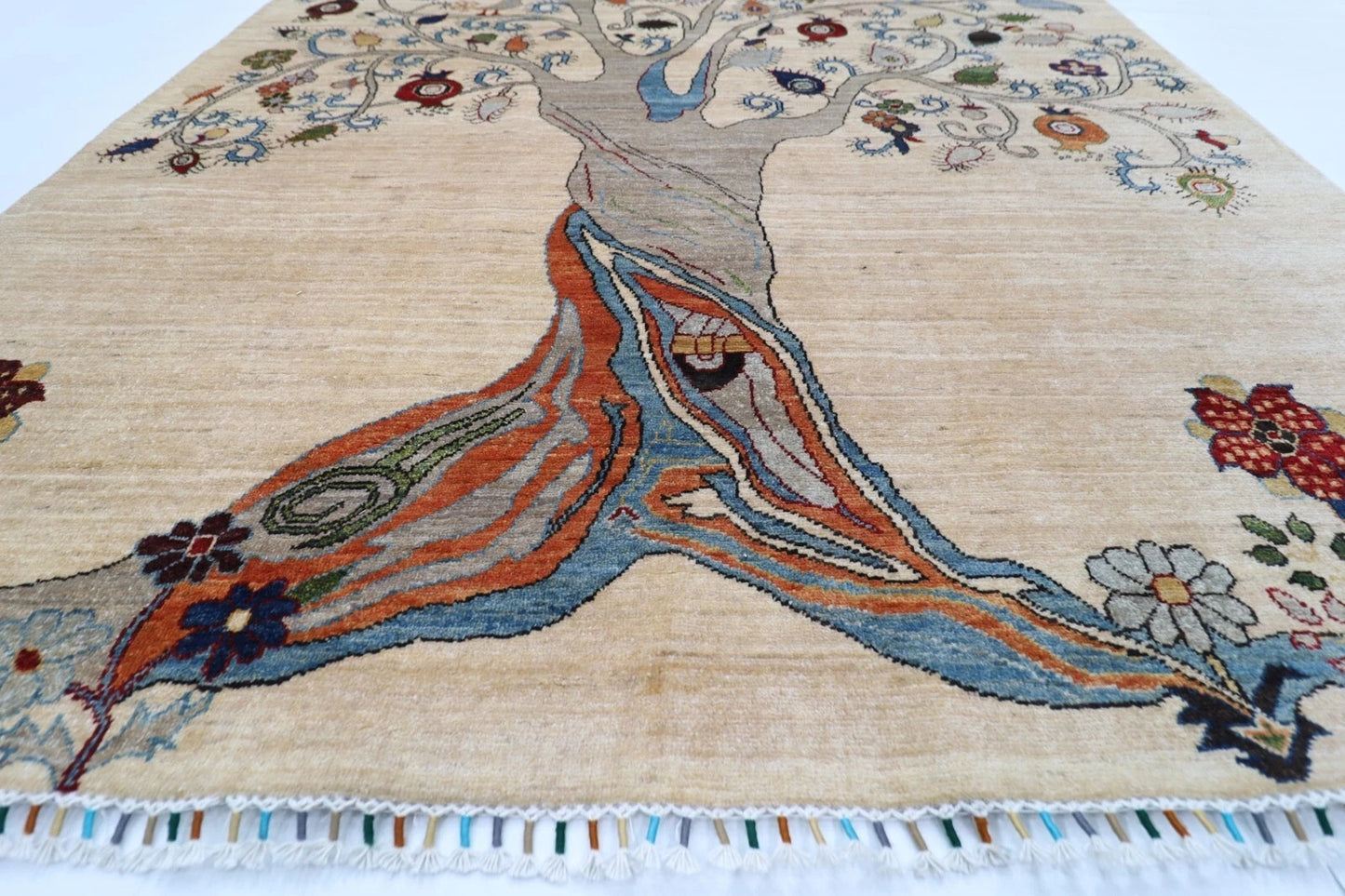 176 x 247 cm | Beige Afghan Tribal Hand Knotted Veg Dye Wool Carpet