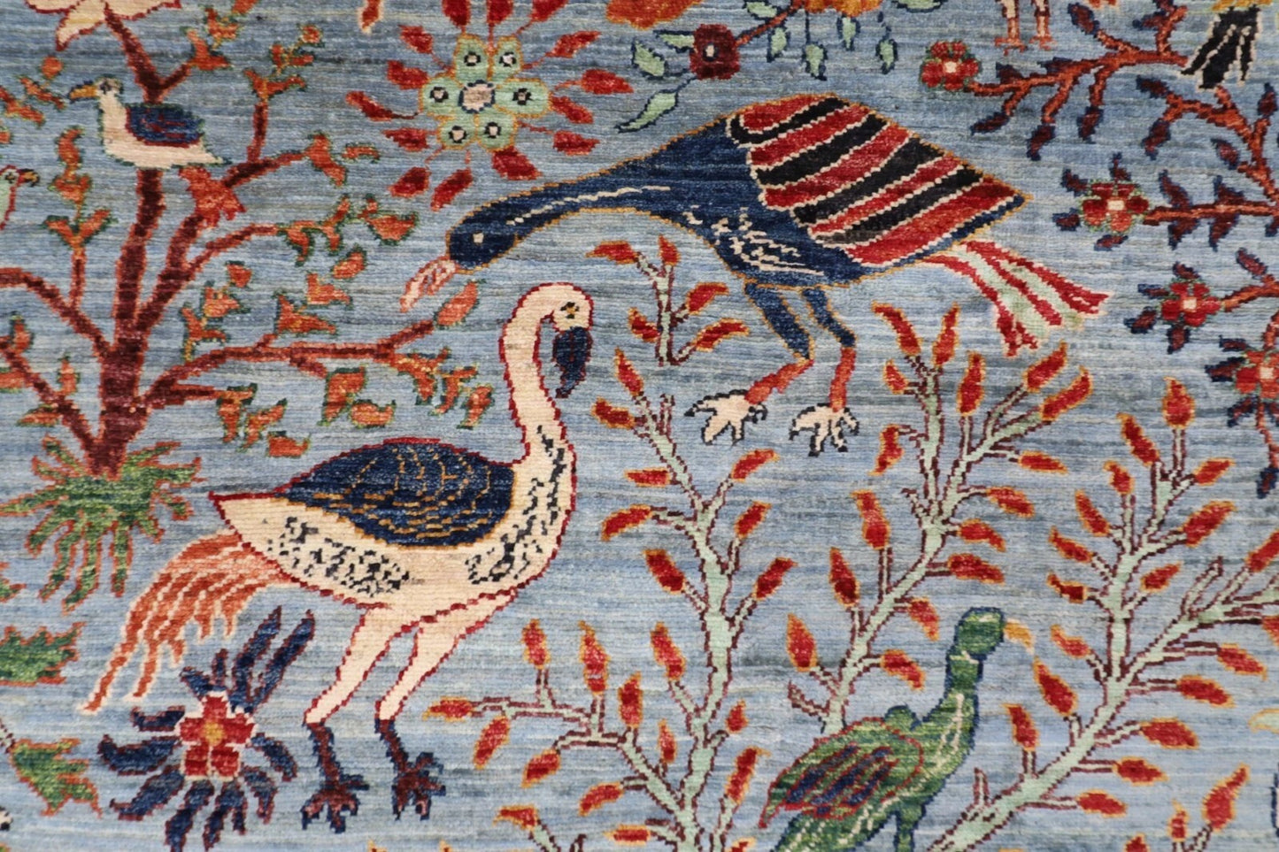 188 x 266 cm | Birds Gray Afghan Tribal Hand Knotted Veg Dye Wool carpet
