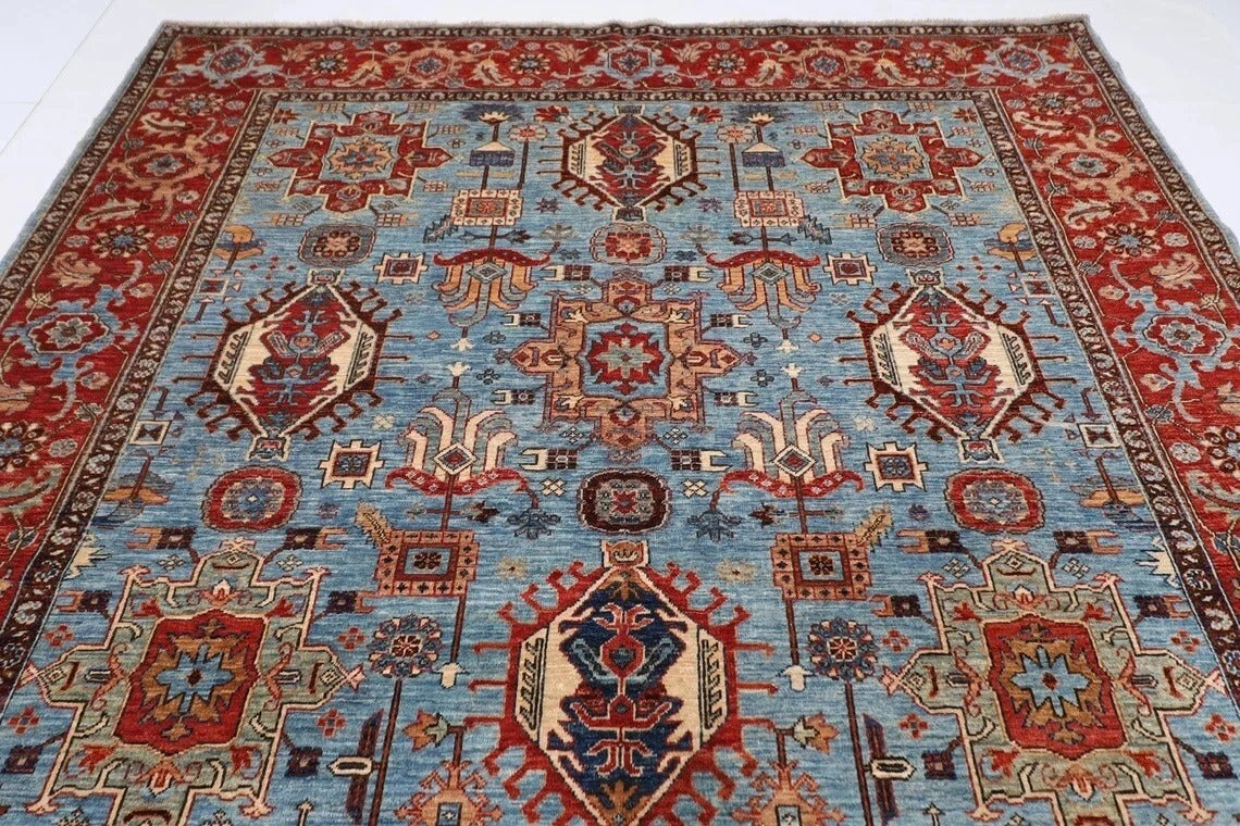 192 x 267 cm | Waziri Blue Afghan Tribal Hand Knotted Veg Dye Wool Carpet