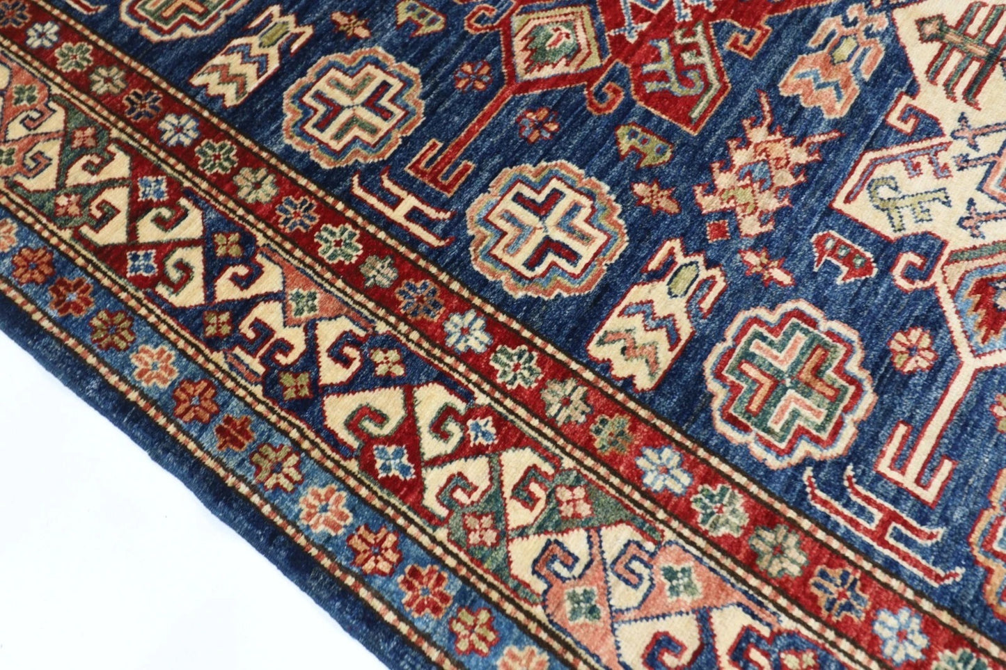 149 x 230 cm | Kazak Afghan Tribal Hand Knotted Veg Dye Wool Carpet