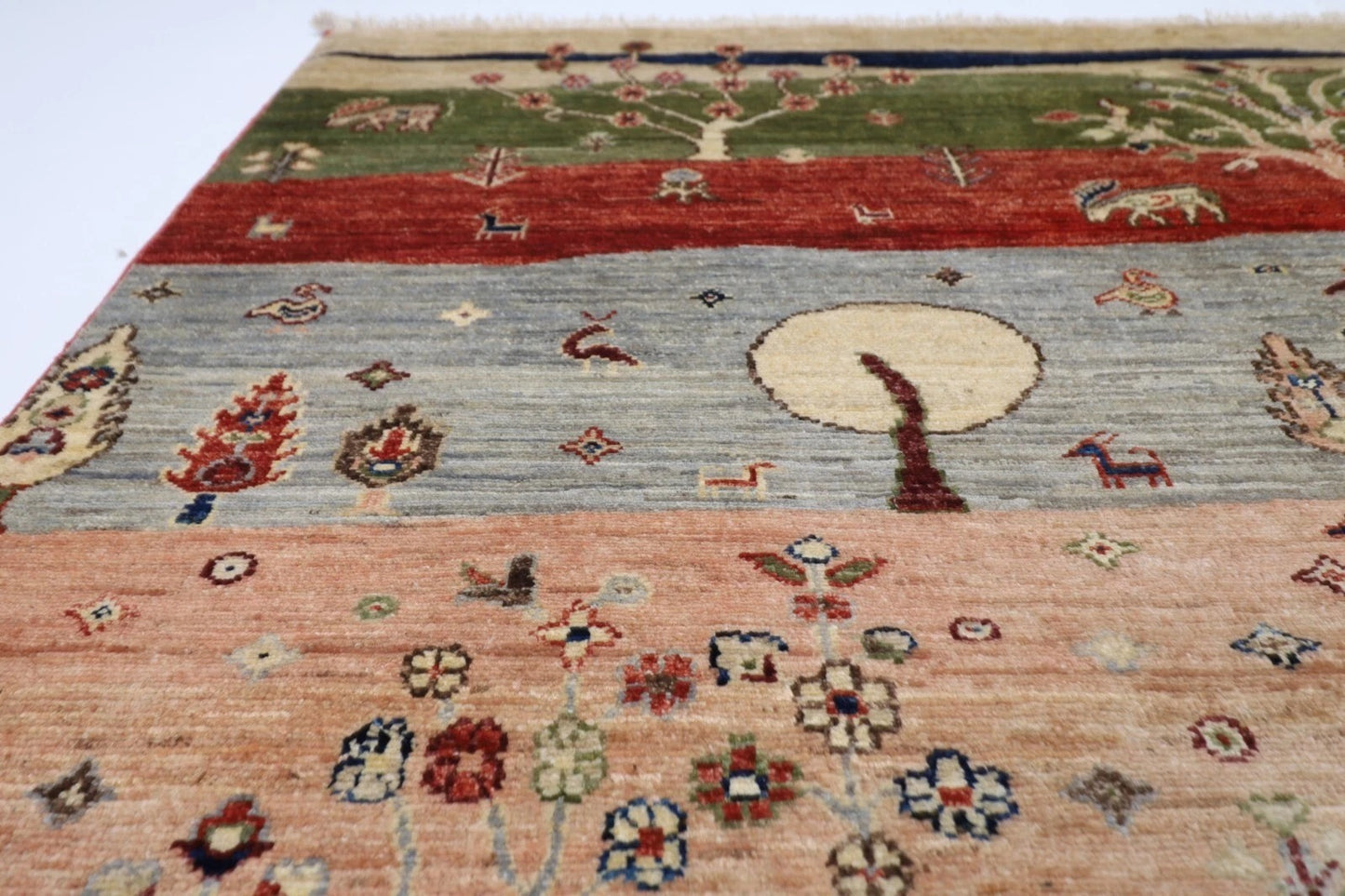 155 x 201 cm | Landscape Afghan Tribal Hand Knotted Veg Dye Wool Carpet