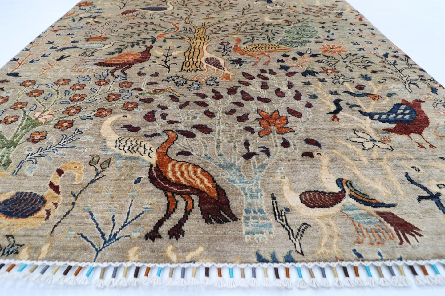 151 x 204 cm | Birds Afghan Tribal Hand Knotted Veg Dye Wool carpet