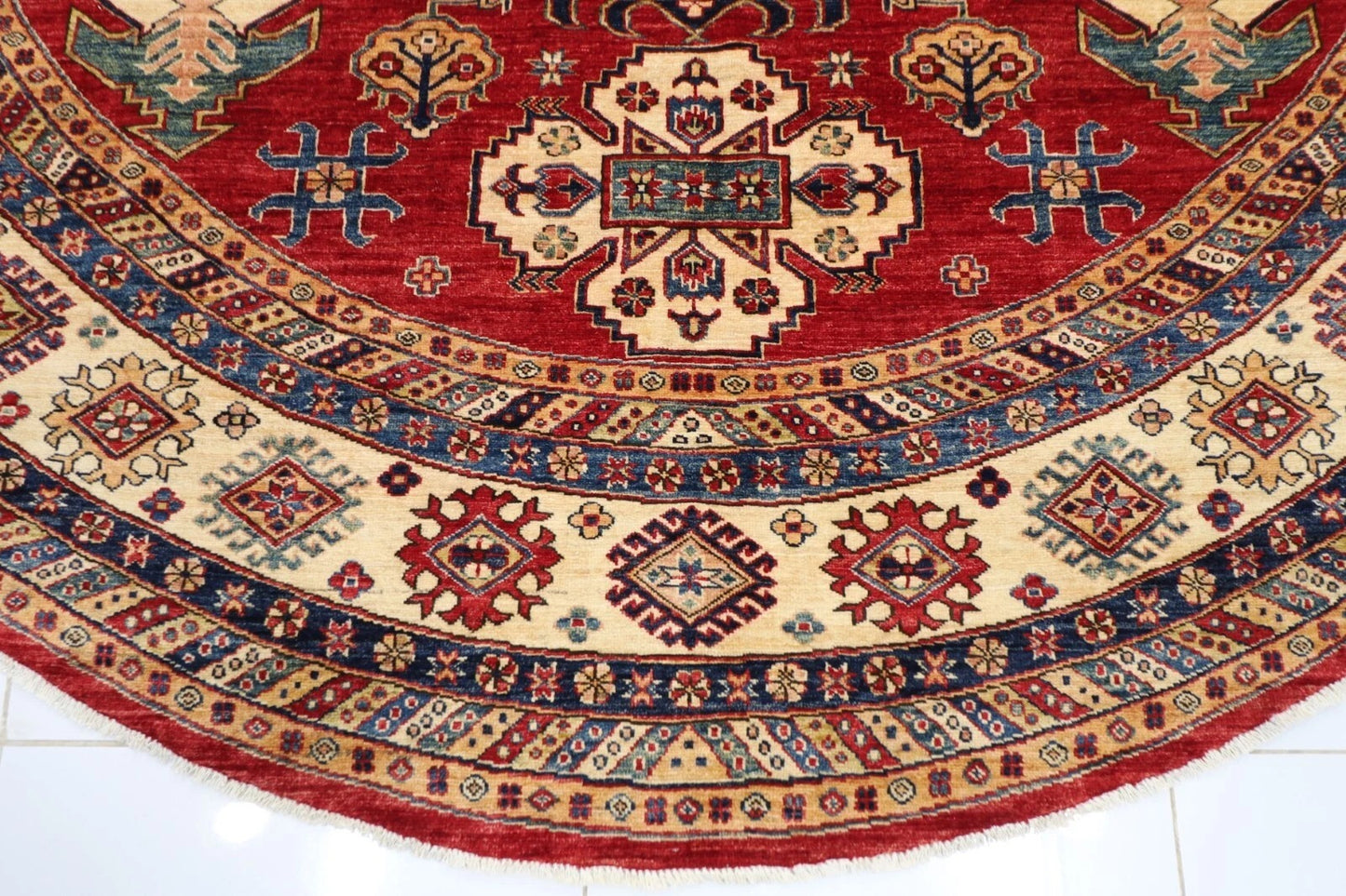 304 x 312 cm | Kazak Afghan Tribal Hand Knotted Wool Round Carpet