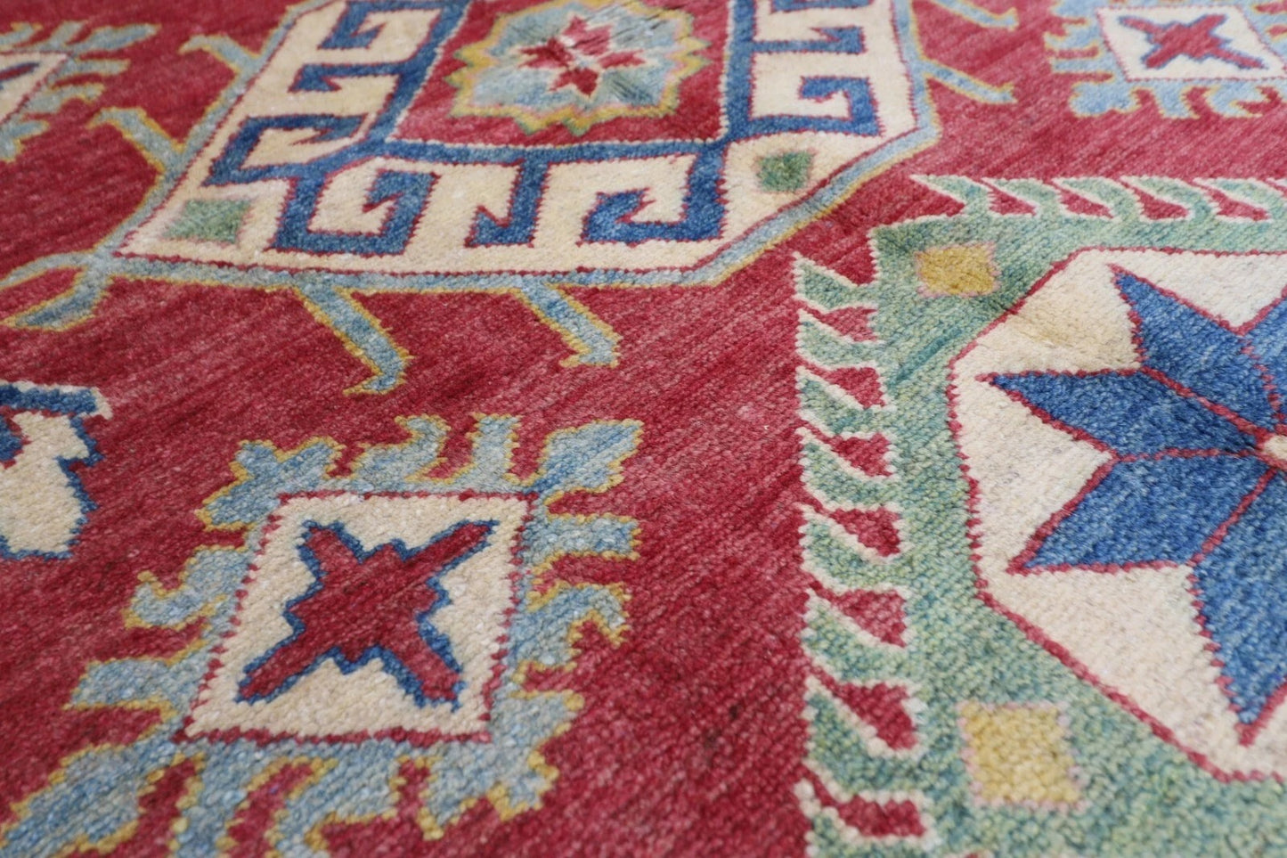 145 x 184 cm | Kazak Tribal Hand Knotted Veg Dye Wool Carpet