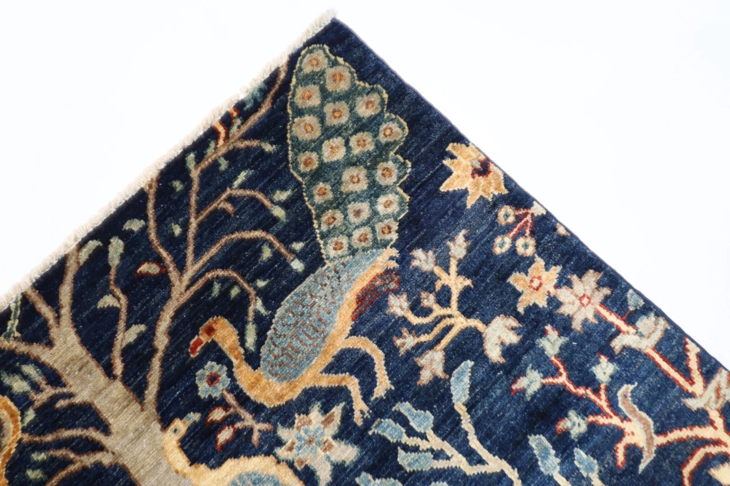 252 x 295 cm | Birds Navy Afghan Tribal Hand Knotted Carpet