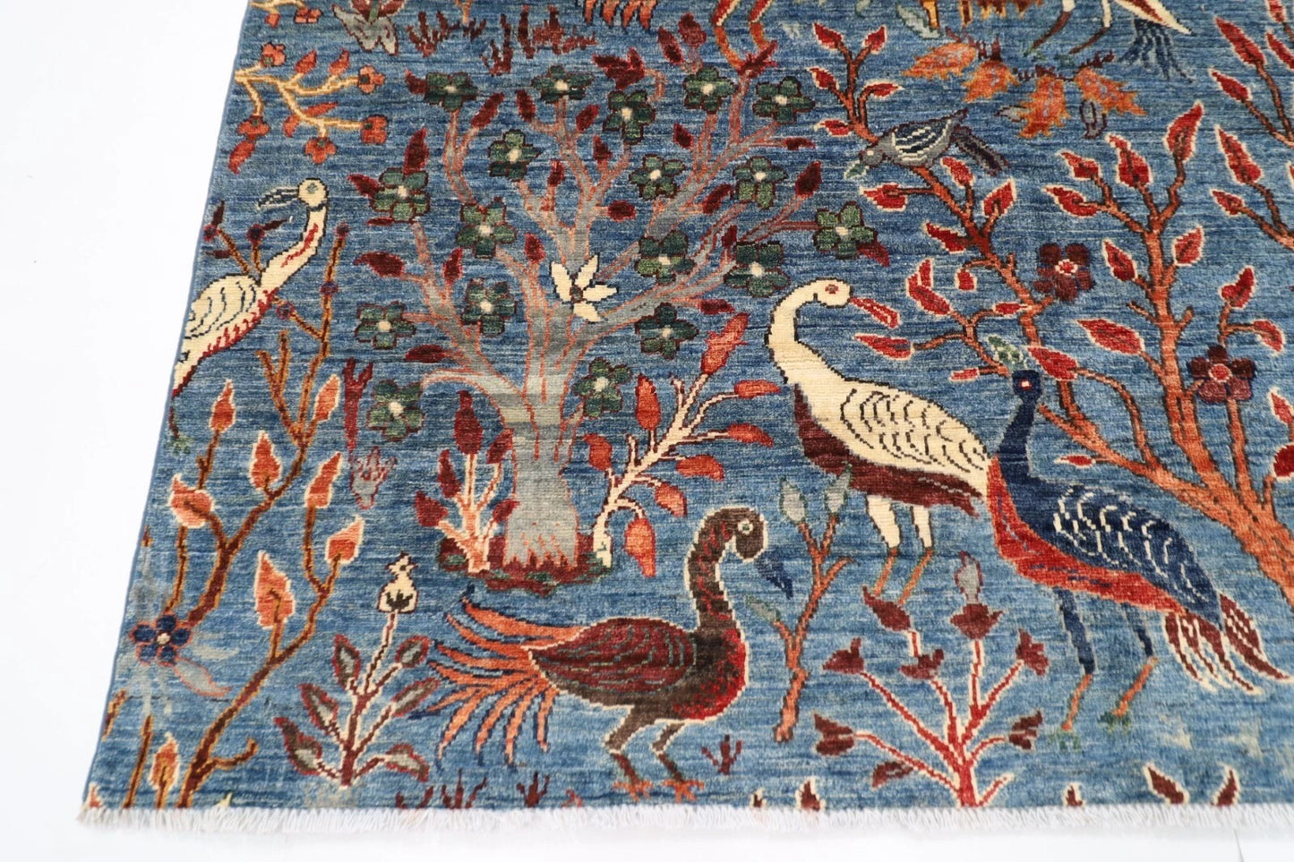 180 x 275 cm | Birds Blue Afghan Tribal Hand Knotted Veg Dye Wool carpet