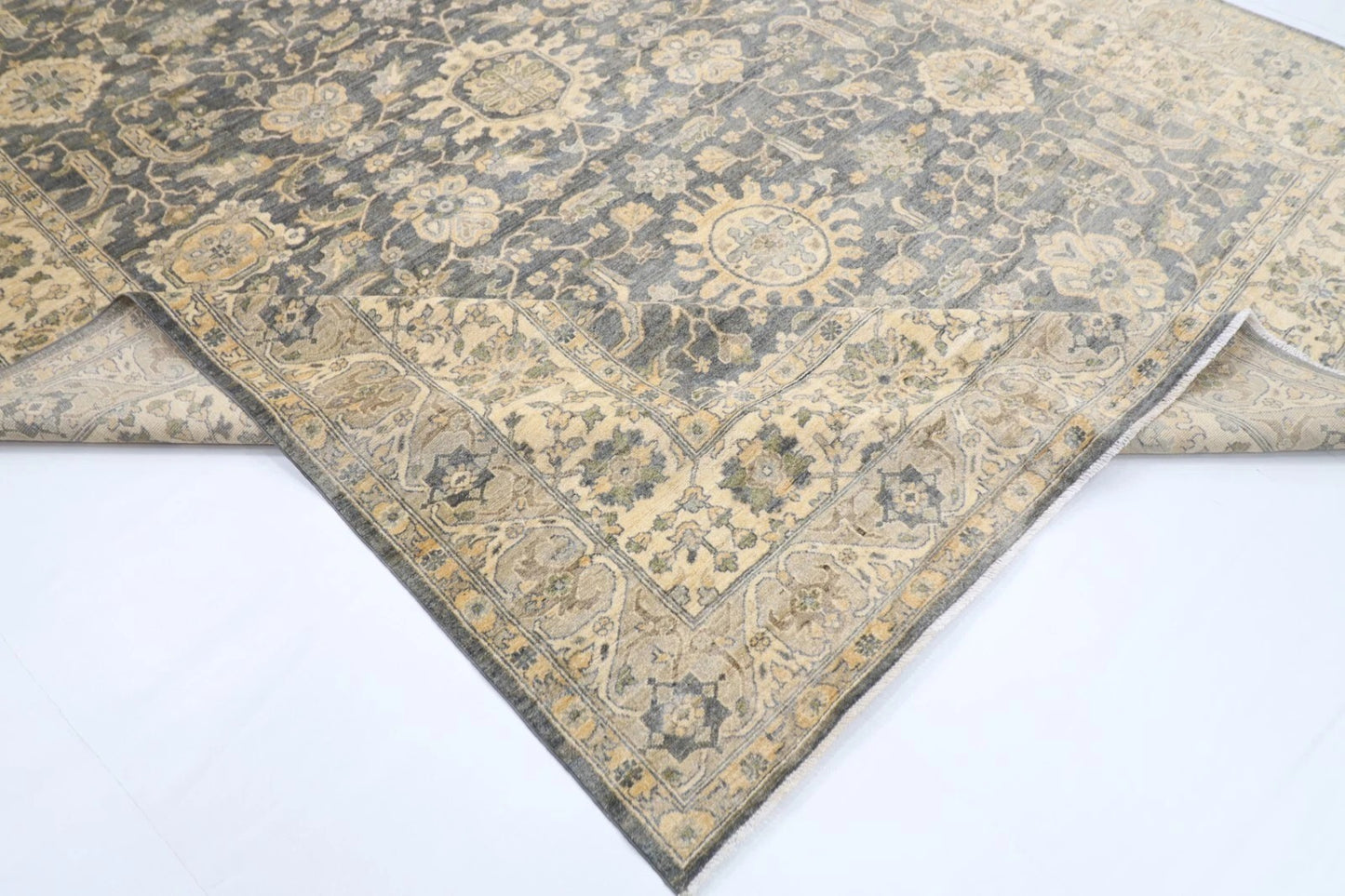 275 x 361 cm | Oriental Grey Afghan Tribal Hand Knotted Carpet