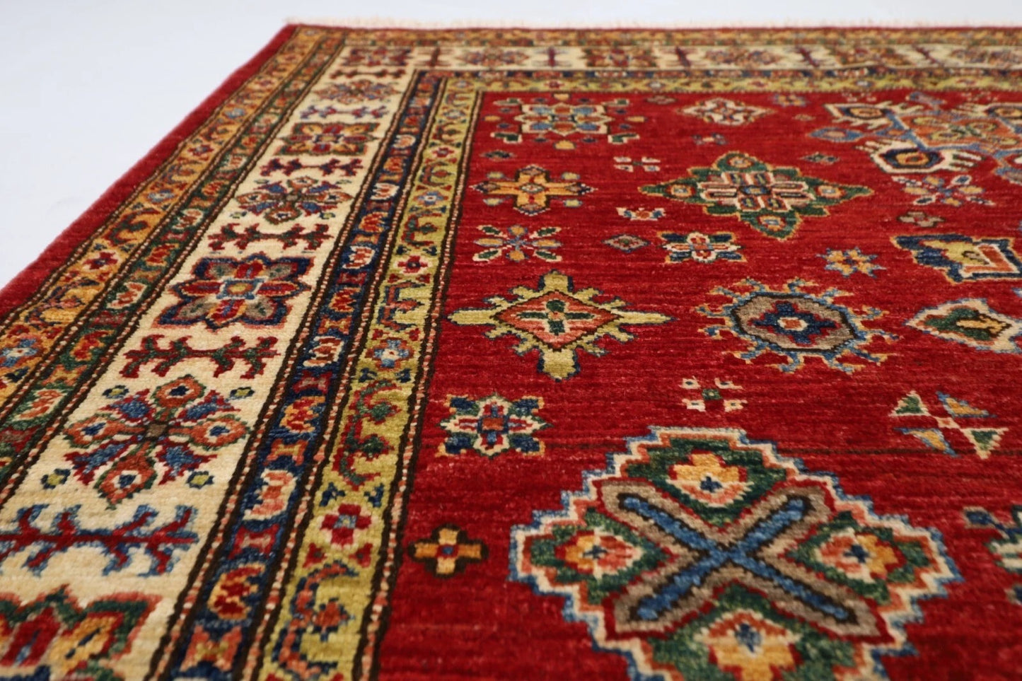 150 x 224 cm | Kazak Afghan Tribal Hand Knotted Veg Dye Wool Carpet