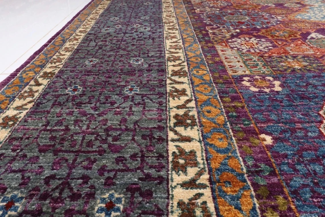 274 x 364 cm | Purple Mamluk Afghan Tribal Hand Knotted Carpet